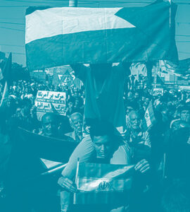 jeune manifestant iranien sur les épaule d'un autre jeune avec des drapeaux de iraniens et palestiniens