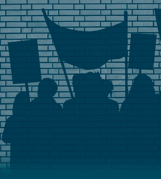 illustration représentant l'ombre de manifestants sur un mur