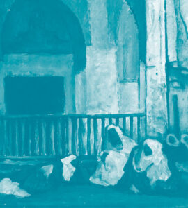 Peinture représentant une rue du Maroc au XIX siècle