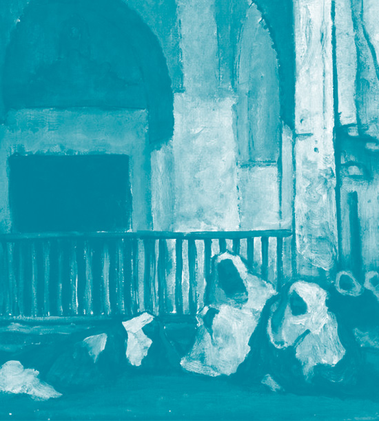 Peinture représentant une rue du Maroc au XIX siècle