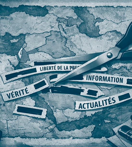 illustration d'une carte du Moyen-Orient avec des mots censurée et un pair de ciseaux qui coupes des morceaux de papier