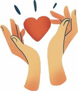 Dessin de deux main qui tiennent un cœur