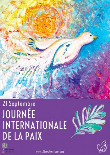 Affiche de la journée internationale de la paix 2022 qui représente une colombe stylisée